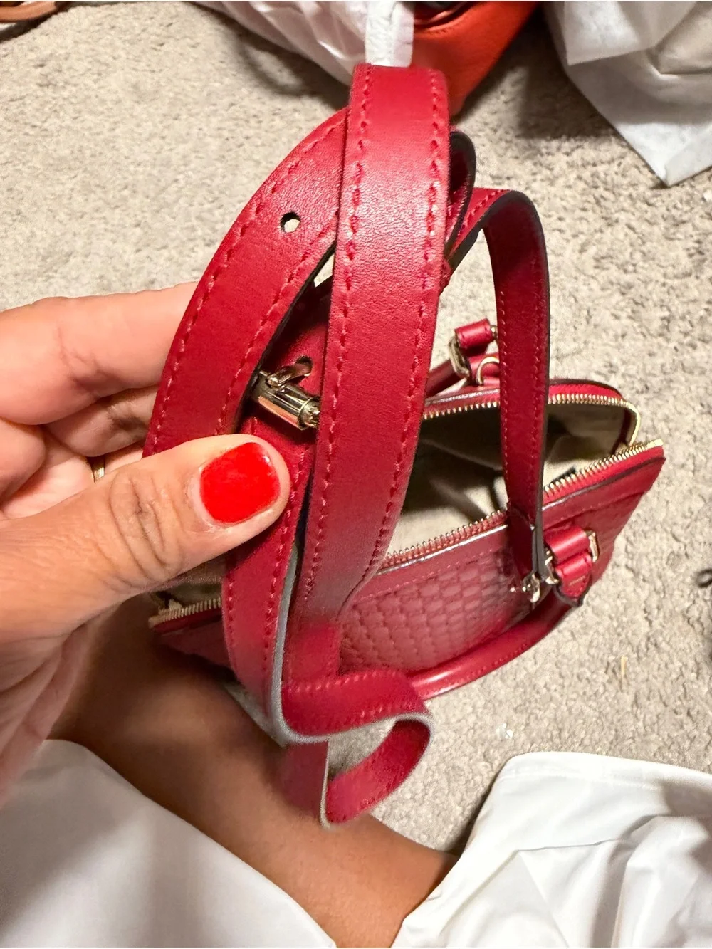 Gucci Red GG-Embossed Dome Satchel with Gold Hardware